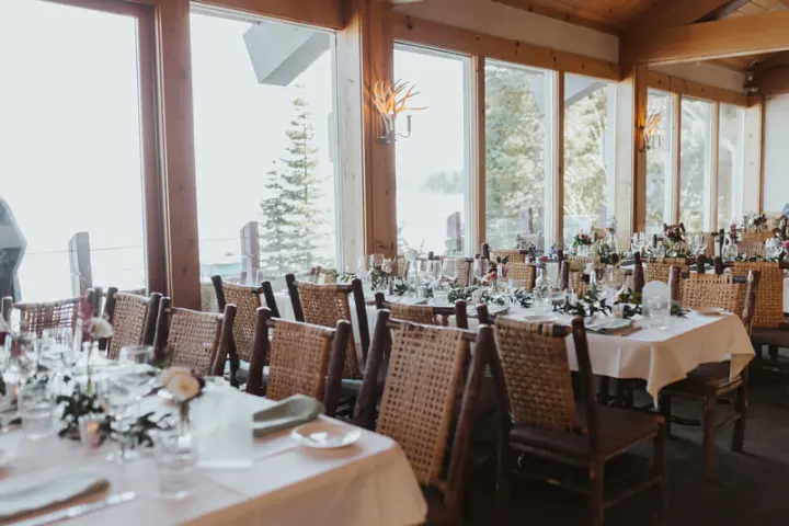 The dining room laid out for a private event