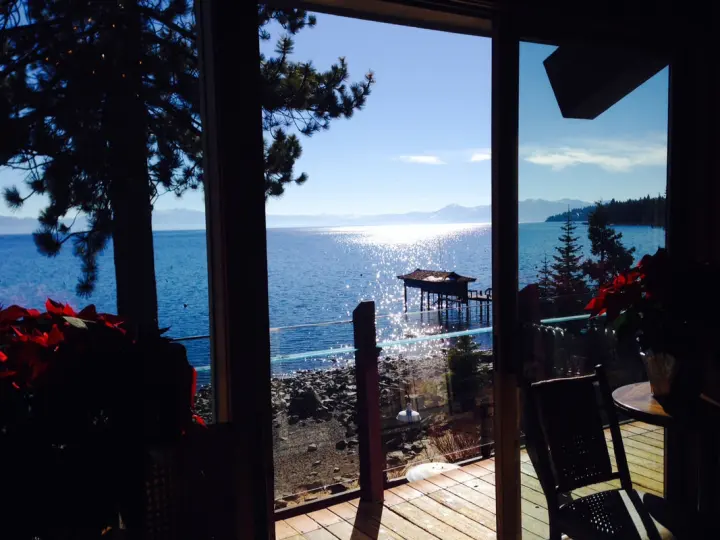 Looking out from the balcony toward the lake
