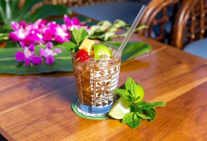 A Trader Vic's Mai Tai on the bar