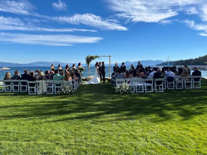 A wedding party on the lawn