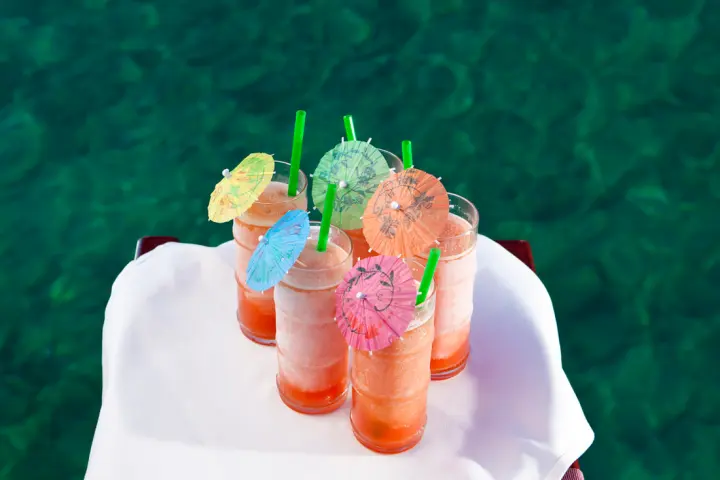 A tray of Wet Woodys with paper parasols